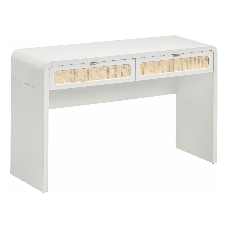 Pemberly Row White Finish Rattan Console Desk - 48