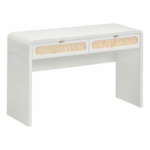 Pemberly Row White Finish Rattan Console Desk - 48&quotW x 15&quotD x 30.3&quotH