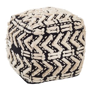 Pemberly Row Transitional 18&quotH Fabric Pouf in Black Finish/Neutral