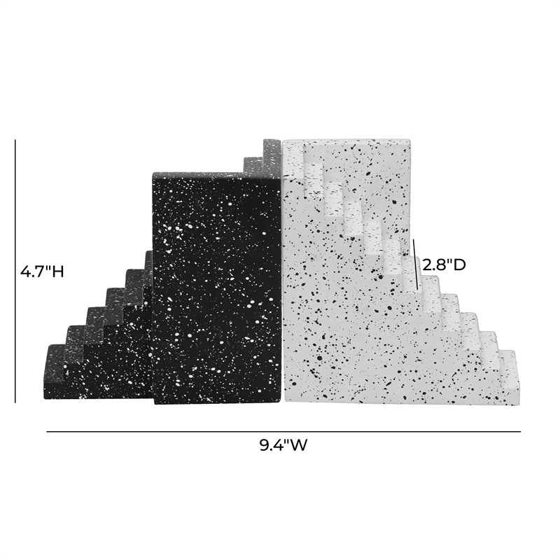 Pemberly Row Transitional Speckled Black and White Stairway Bookends