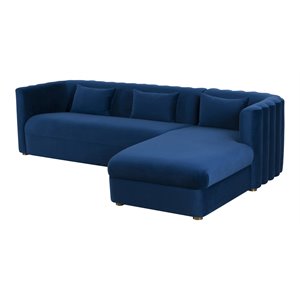 Pemberly Row 29.5&quotH Right-Arm Facing Velvet Upholstered/Wood Sectional in Navy