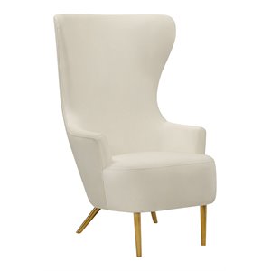 Pemberly Row 19.7&quot Modern Velvet Upholstered Wingback Chair in Cream