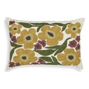 Pemberly Row Blossom Embroidered Daisy Wool 24&quot x 16&quot Accent Cushion