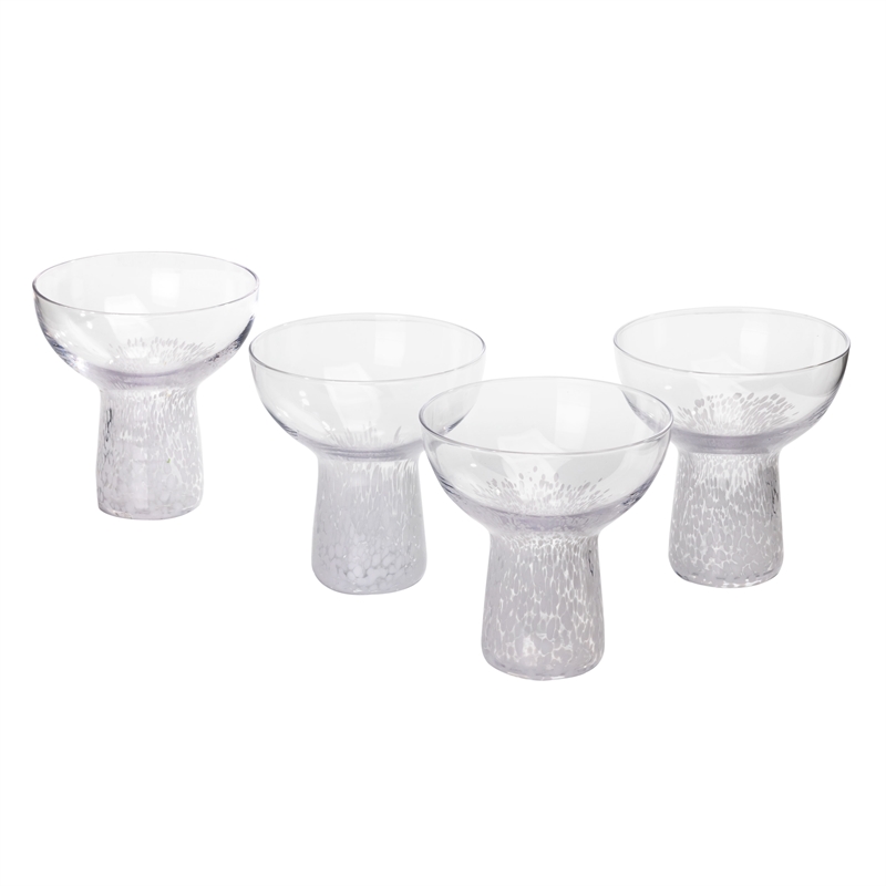 Pemberly Row Dottie Dots Transitional Glass Cocktail in Clear White (Set of 4)