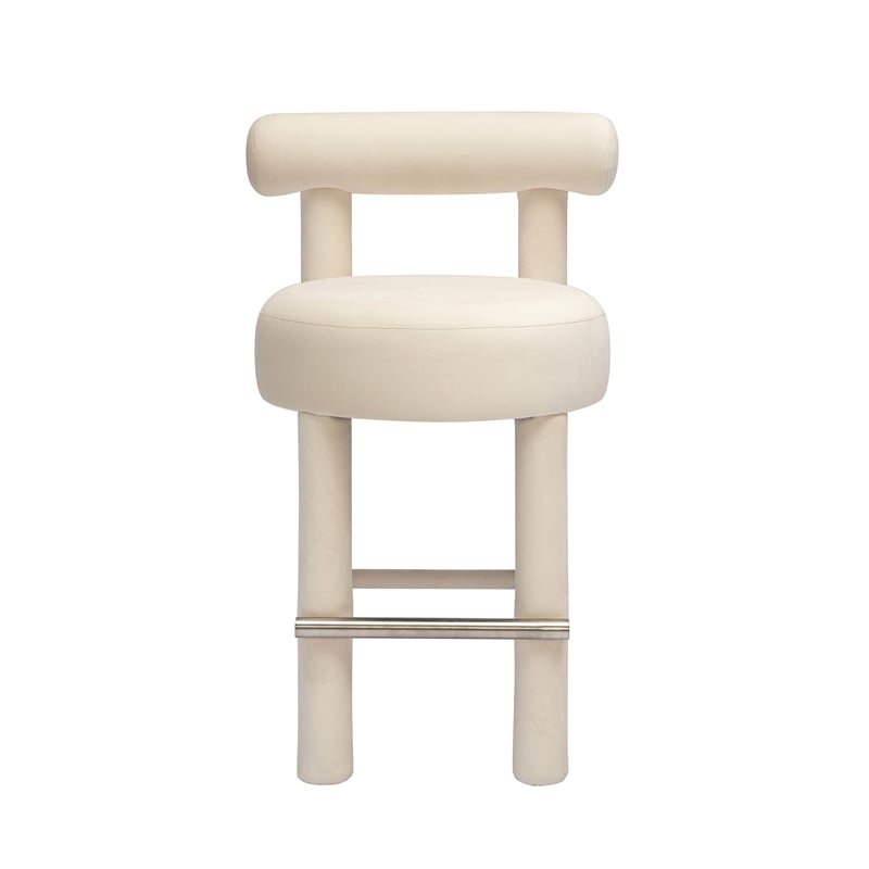 Pemberly Row Handmade Transitional Cream Velvet Counter Stool