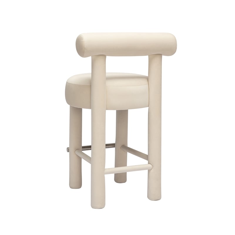 Pemberly Row Handmade Transitional Cream Velvet Counter Stool