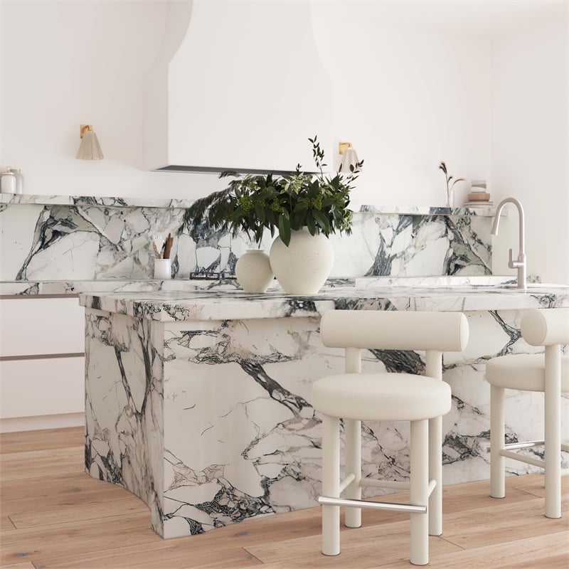 Pemberly Row Handmade Transitional Cream Velvet Counter Stool