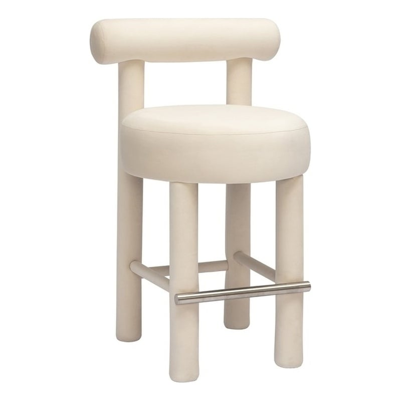 Pemberly Row Handmade Transitional Cream Velvet Counter Stool