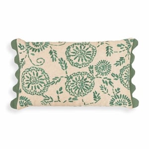 Pemberly Row Aqua Embroidered Cotton Flex 20&quot x 12&quot Accent Cushion