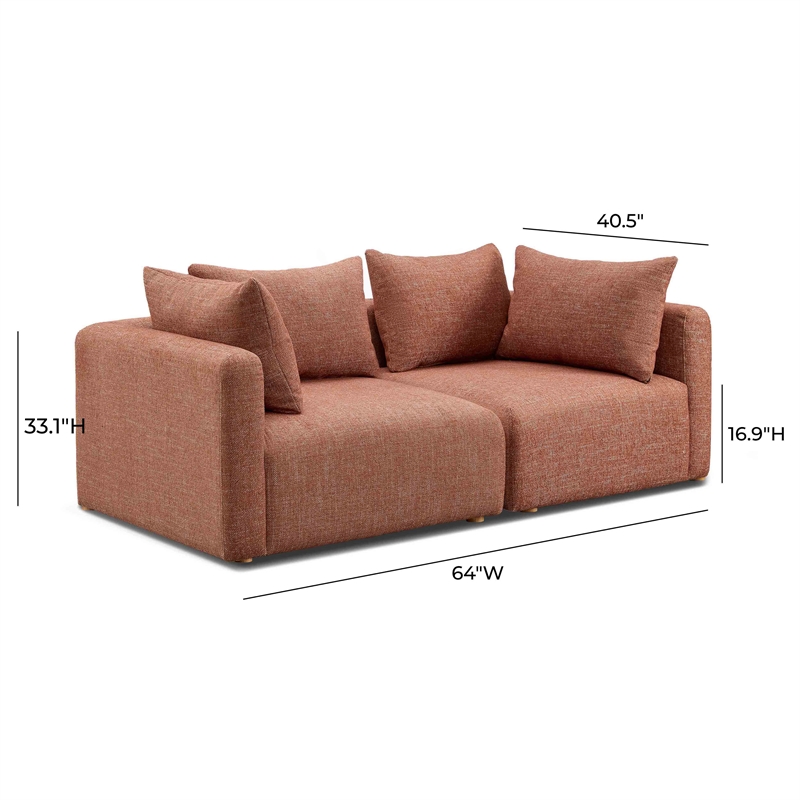 Pemberly Row Contemporary Sedona Red Textured Fabric Modular Loveseat