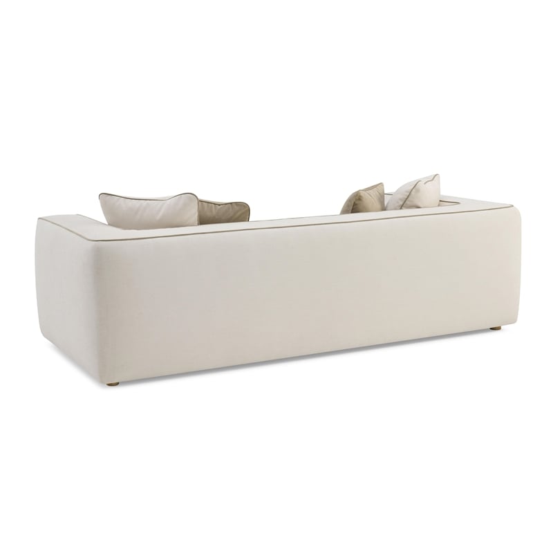 Pemberly Row Contemporary Upholstered Cream Linen Sofa with Accent Pillows