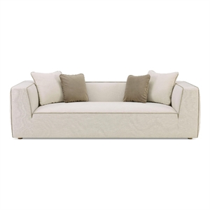 Pemberly Row Contemporary Upholstered Cream Linen Sofa with Accent Pillows