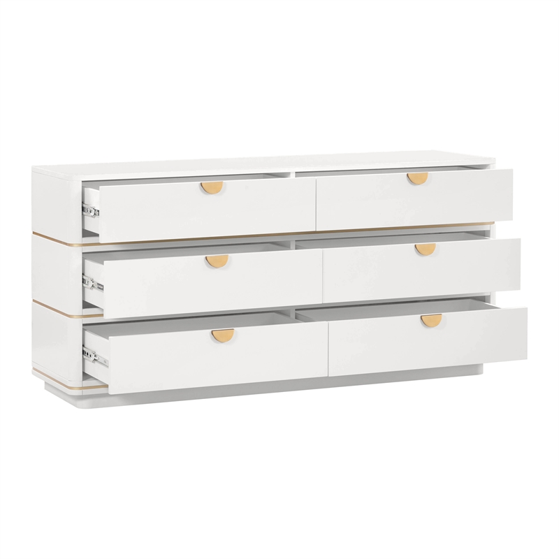 Pemberly Row Handmade Modern Transitional Cream 6 Drawer Dresser