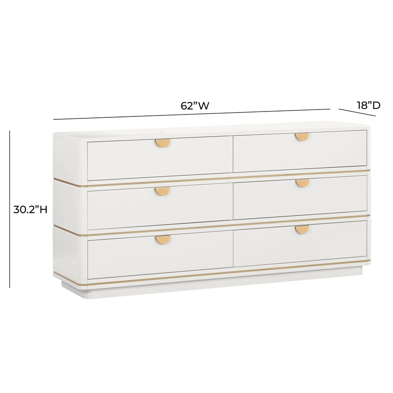Pemberly Row Handmade Modern Transitional Cream 6 Drawer Dresser