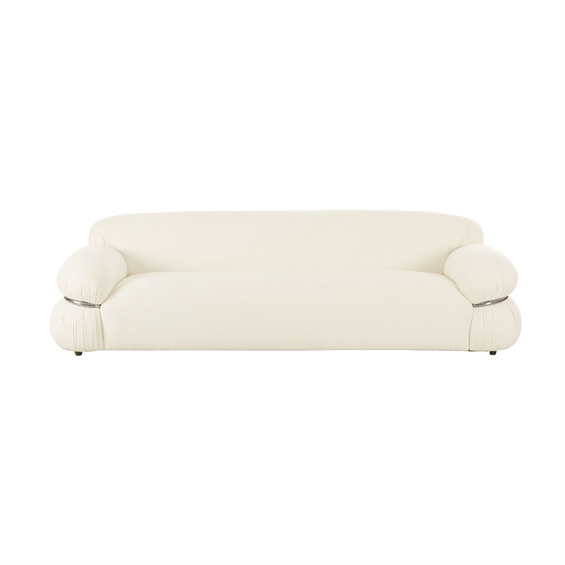 Pemberly Row Traditional Upholstered Cream Finish Boucle Sofa