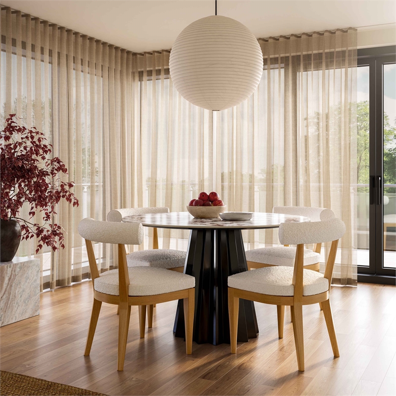 Pemberly Row Transitional Cream Boucle Upholstered Dining Chair