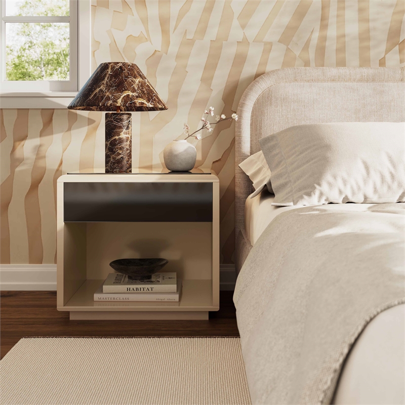 Pemberly Row Contemporary Taupe Mirrored Nightstand - 50