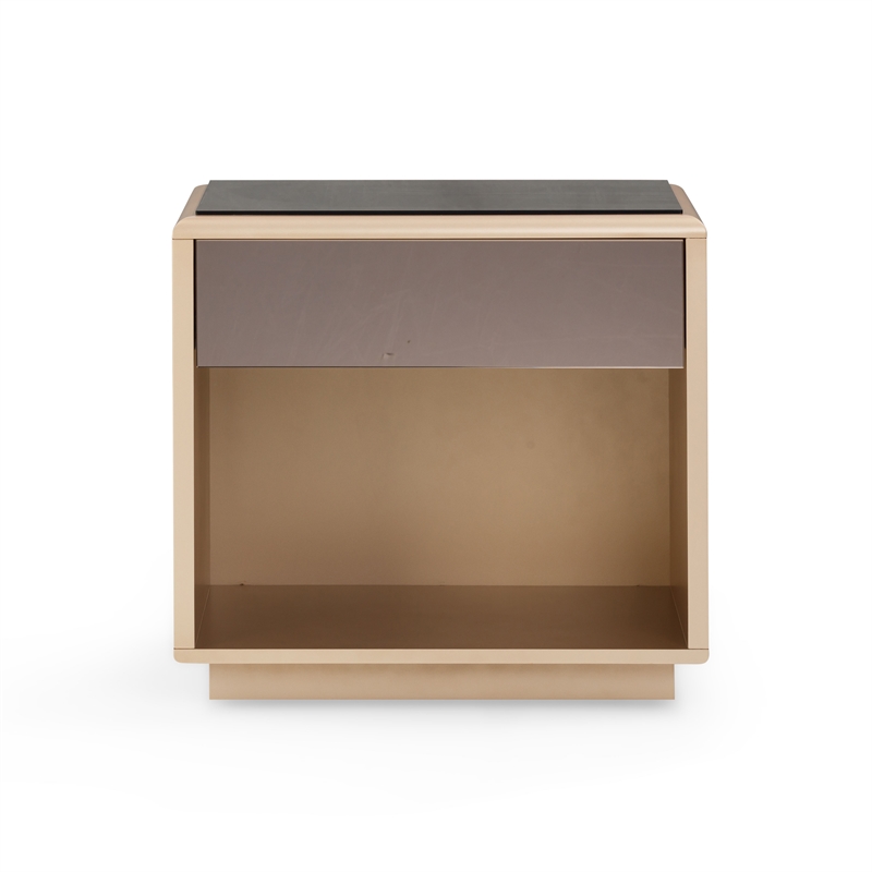 Pemberly Row Contemporary Taupe Mirrored Nightstand - 50