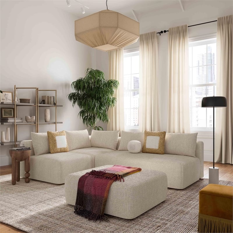 Pemberly Row Contemporary Cream Heavy Textured Fabric Ottoman