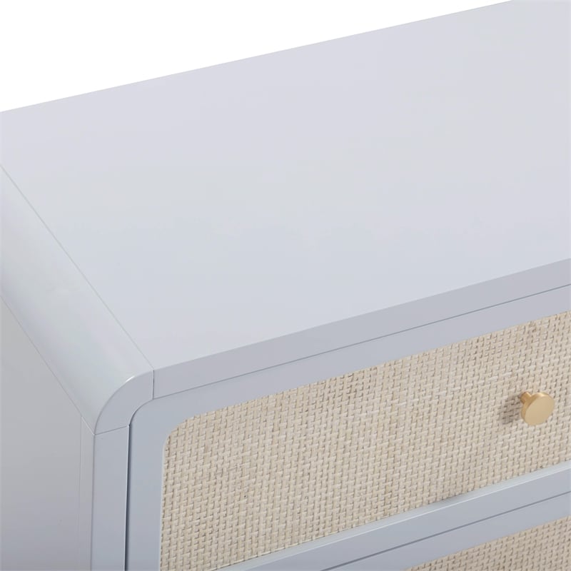 Pemberly Row Contemporary Pastel Blue Rattan 6 Drawer Wooden Dresser