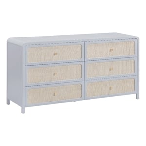 Pemberly Row Contemporary Pastel Blue Rattan 6 Drawer Wooden Dresser