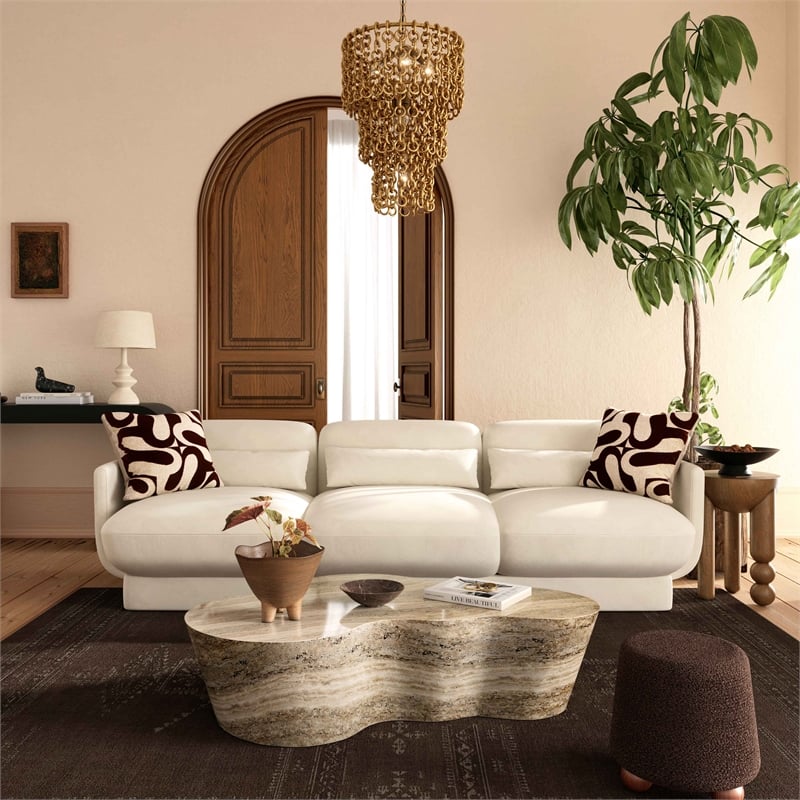 Pemberly Row Handmade Modern / Contemporary Cream Velvet Sofa