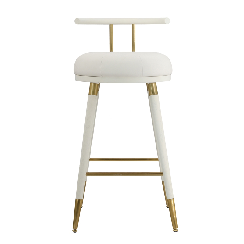 Pemberly Row Transitional White Finish Vegan Leather Counter Stool