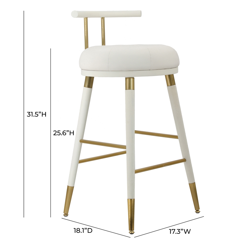 Pemberly Row Transitional White Finish Vegan Leather Counter Stool