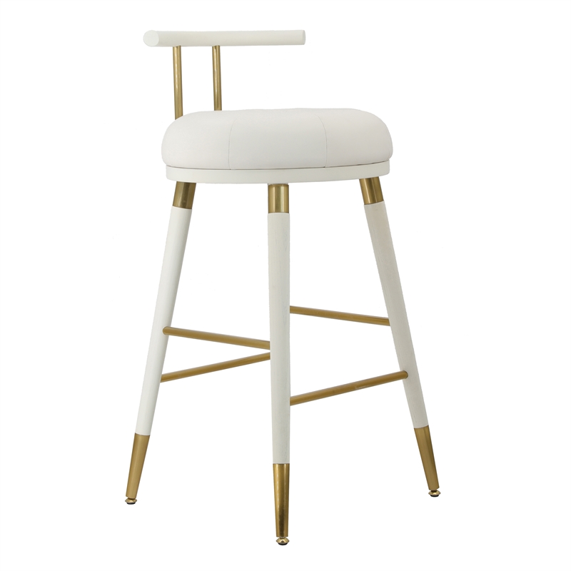 Pemberly Row Transitional White Finish Vegan Leather Counter Stool
