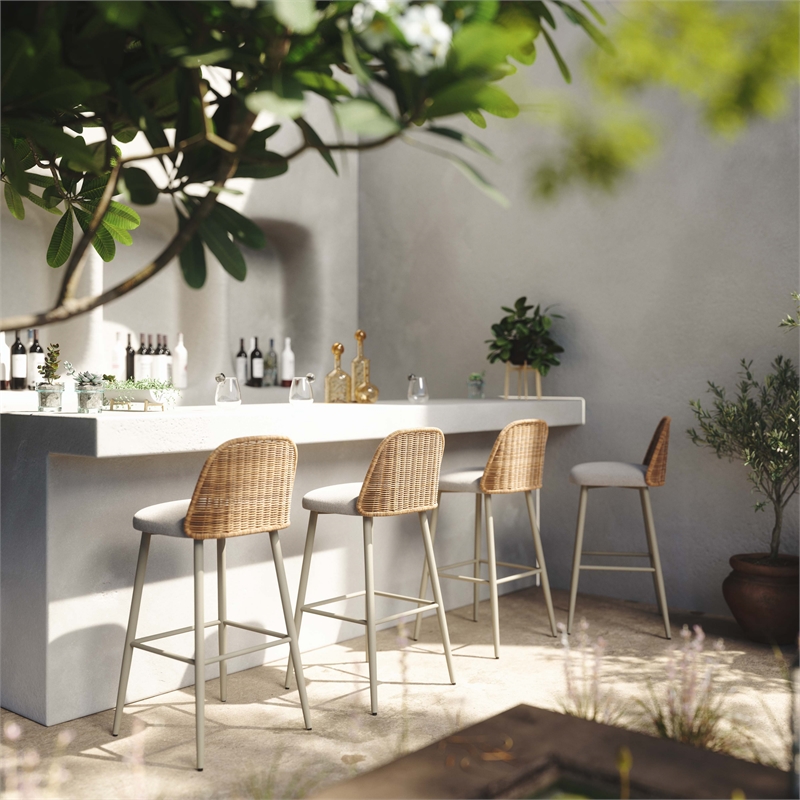 Pemberly Row Handmade Modern / Contemporary Cream Outdoor Barstool