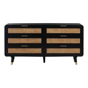 Pemberly Row 32&quotH 6-Drawer Mid-Century Wood Dresser in Black