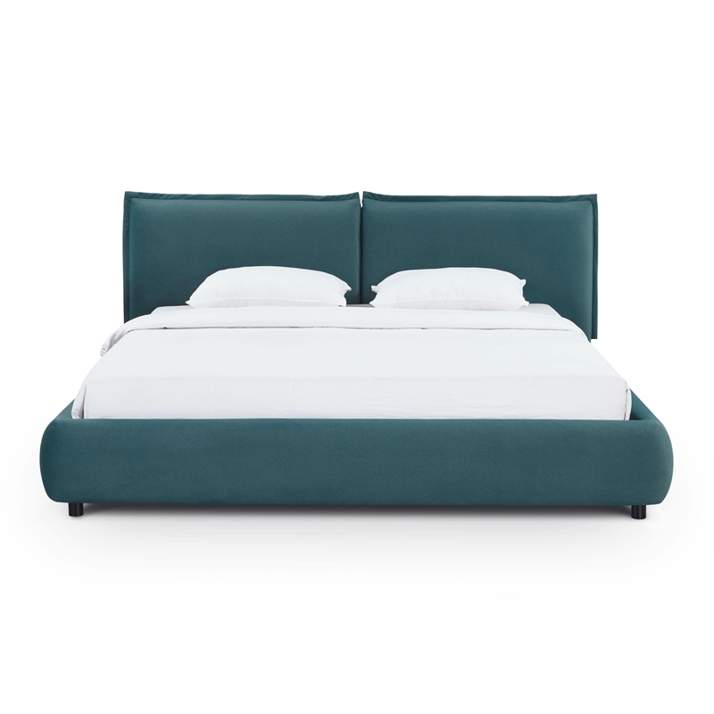 Pemberly Row Contemporary Teal Faux Mohair Upholstered King Bed
