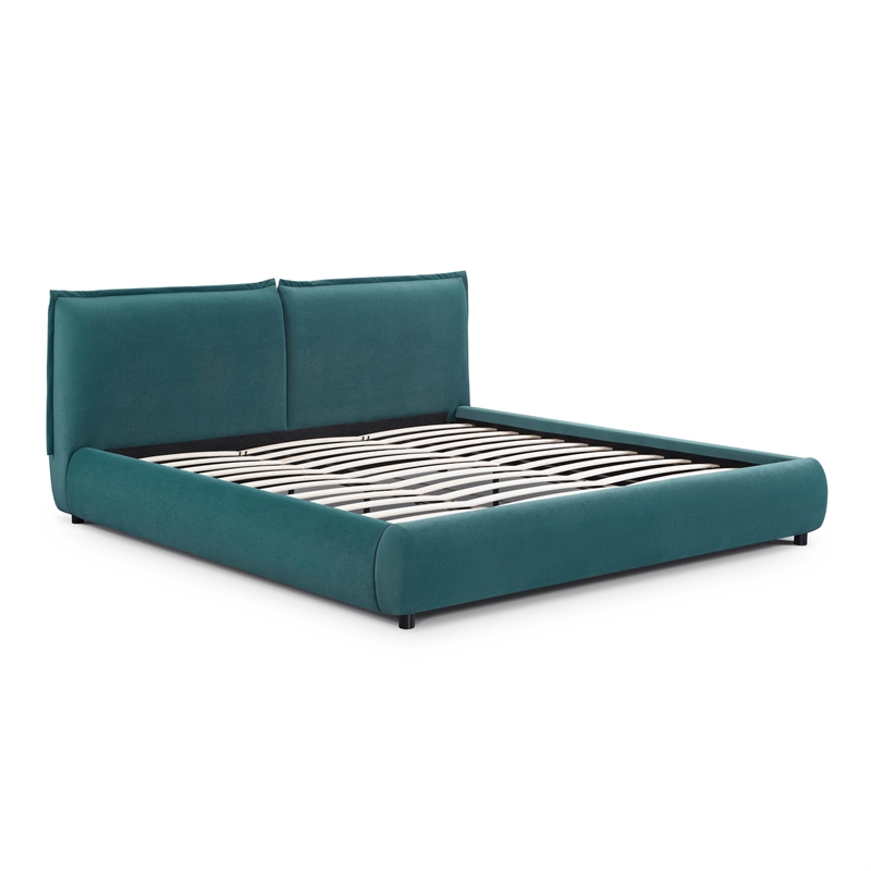 Pemberly Row Contemporary Teal Faux Mohair Upholstered King Bed