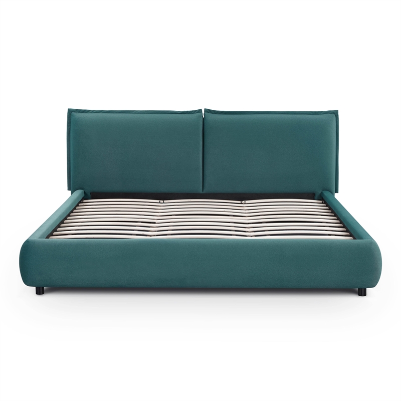Pemberly Row Contemporary Teal Faux Mohair Upholstered King Bed
