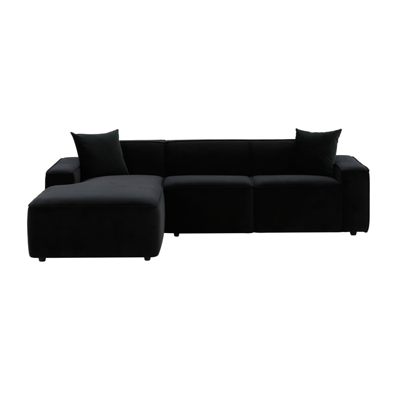 Pemberly Row Transitional Black Velvet Upholstered Sectional - LAF