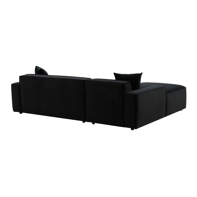 Pemberly Row Transitional Black Velvet Upholstered Sectional - LAF