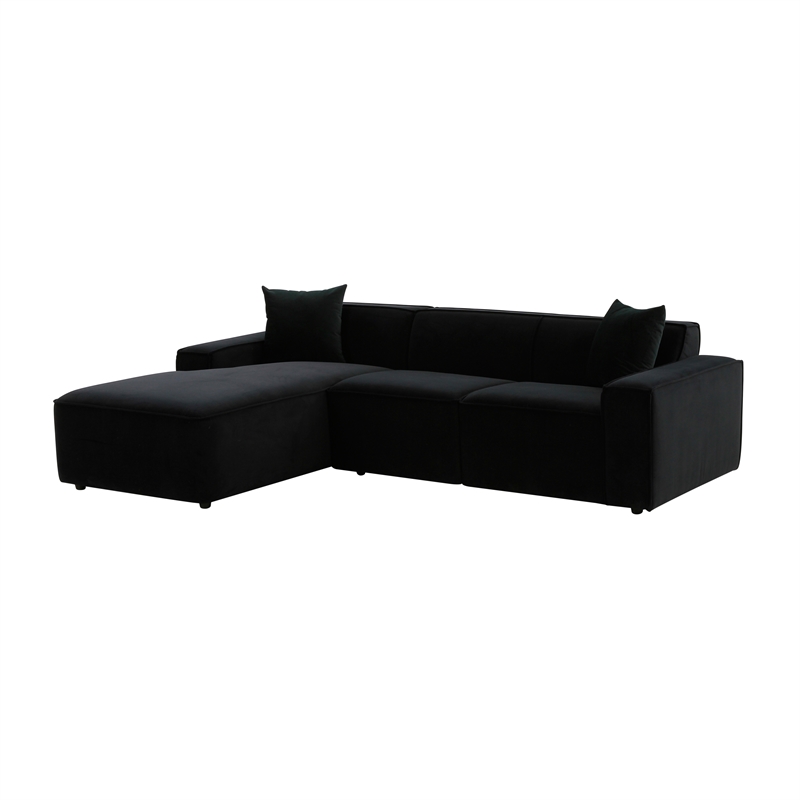 Pemberly Row Transitional Black Velvet Upholstered Sectional - LAF