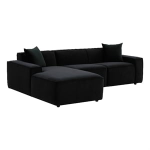 Pemberly Row Transitional Black Velvet Upholstered Sectional - LAF