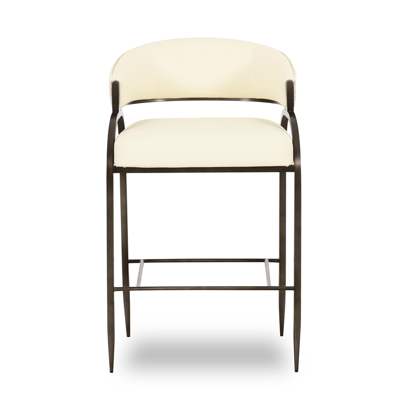 Pemberly Row Contemporary Cream Vegan Leather 2-Tone Counter Stool