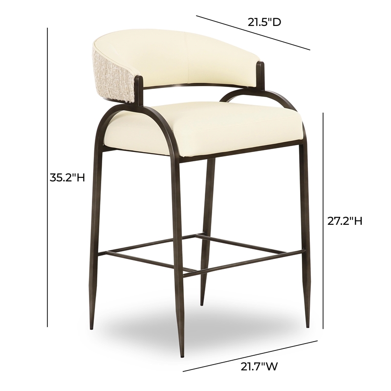 Pemberly Row Contemporary Cream Vegan Leather 2-Tone Counter Stool