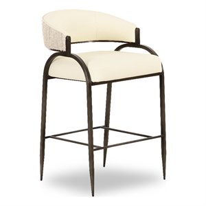Pemberly Row Contemporary Cream Vegan Leather 2-Tone Counter Stool