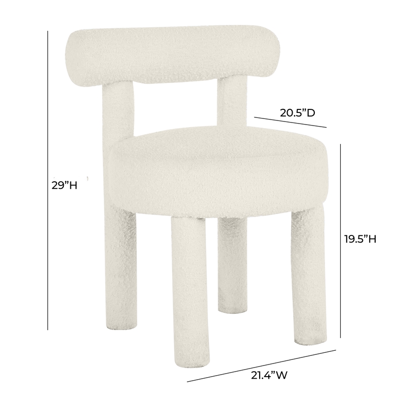 Pemberly Row Handmade Transitional Cream Boucle Dining Chair