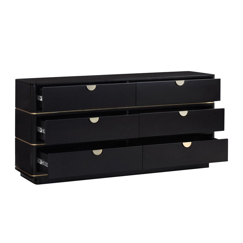 Pemberly Row Handmade Transitional Black Finish 6 Drawer Dresser