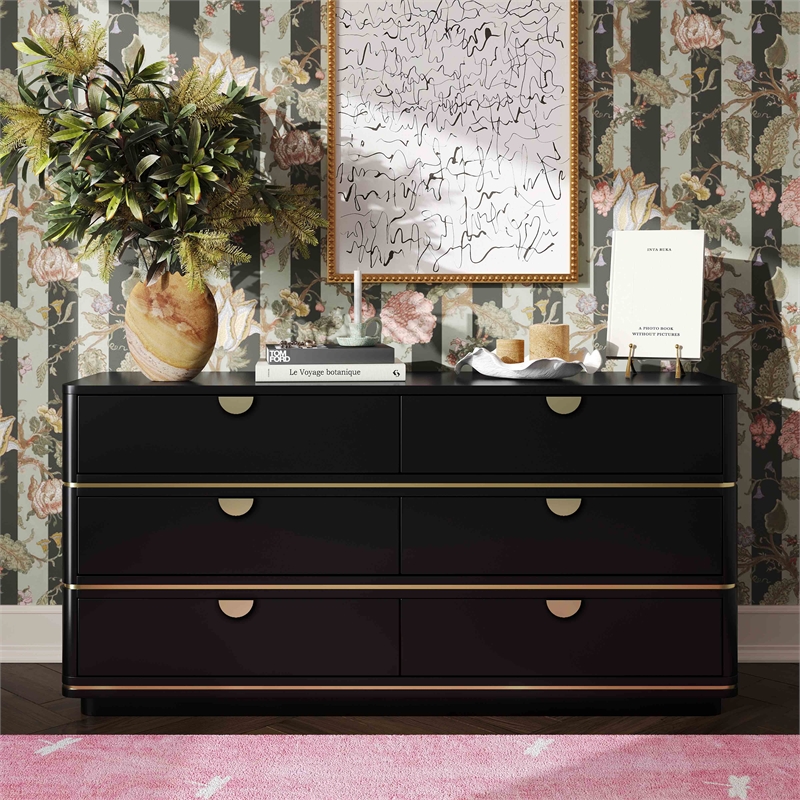 Pemberly Row Handmade Transitional Black Finish 6 Drawer Dresser