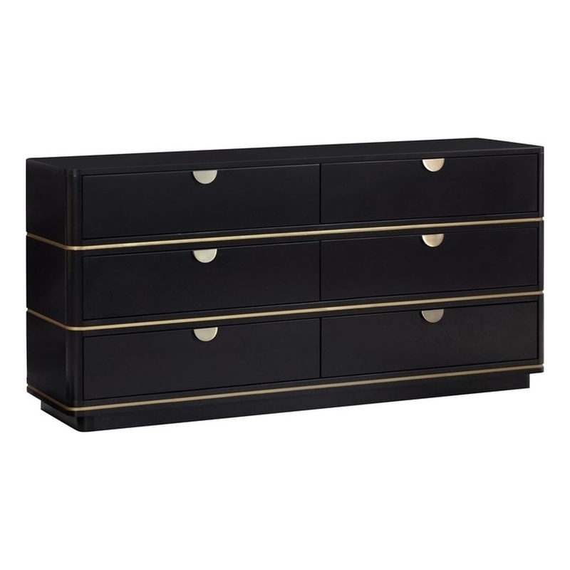 Pemberly Row Handmade Transitional Black Finish 6 Drawer Dresser
