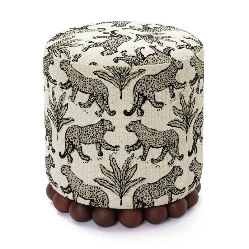 Pemberly Row Taupe Leopard Jacquard Ottoman - 15.7