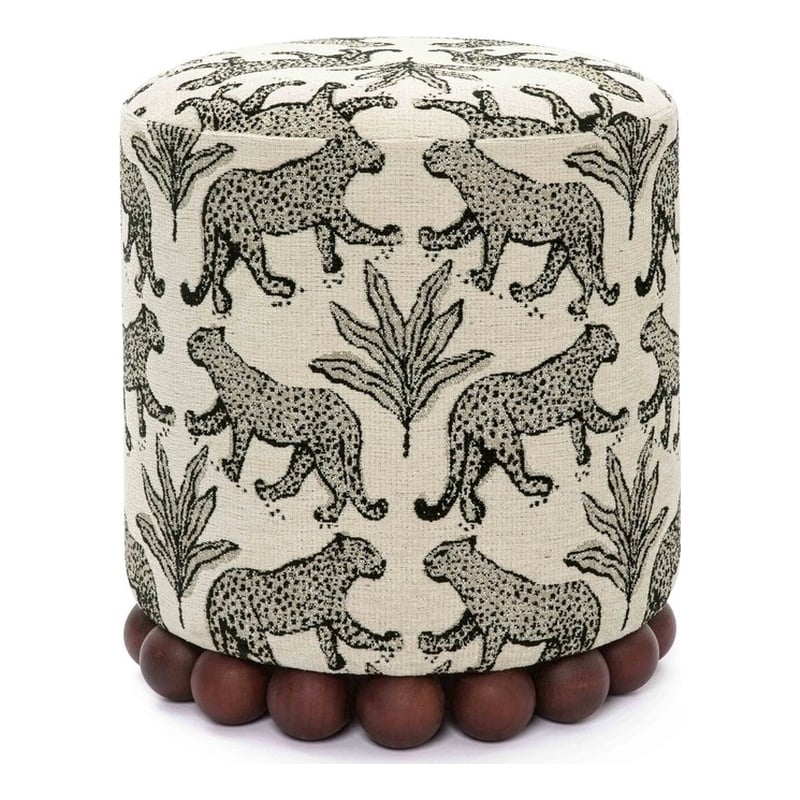 Pemberly Row Taupe Leopard Jacquard Ottoman - 15.7
