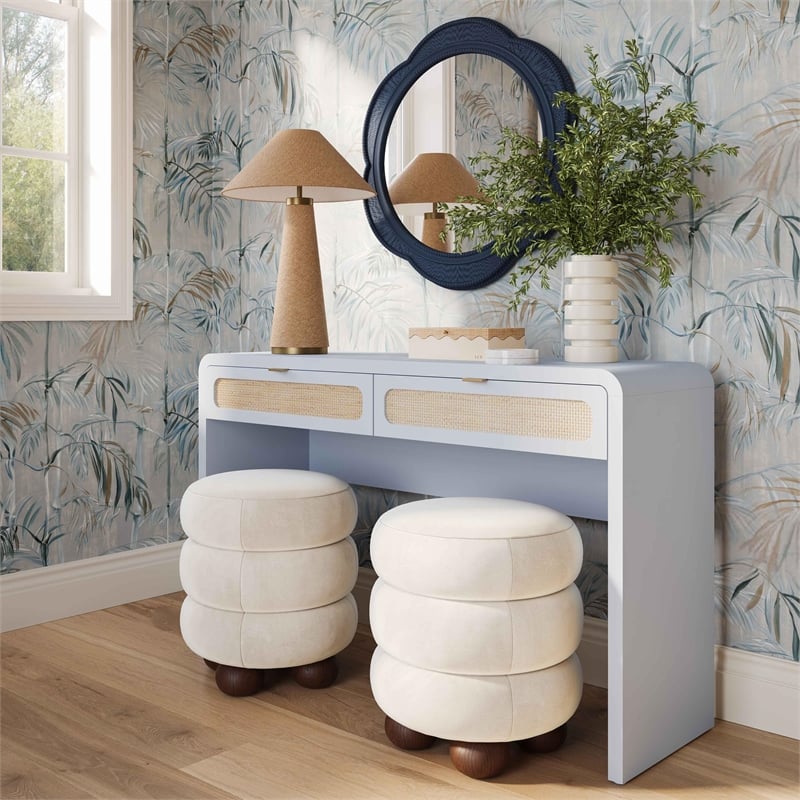 Pemberly Row Contemporary Pastel Blue Rattan Console Desk - 48