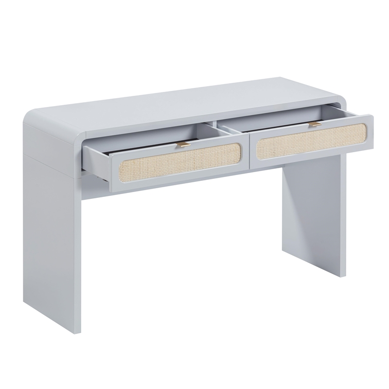 Pemberly Row Contemporary Pastel Blue Rattan Console Desk - 48