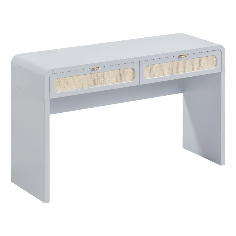 Pemberly Row Contemporary Pastel Blue Rattan Console Desk - 48
